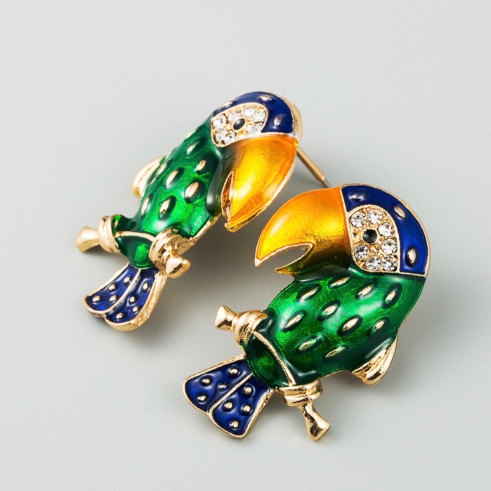 Any 2/$20! Gold/Green/Blue Parrot Earrings - Picture 2 of 7
